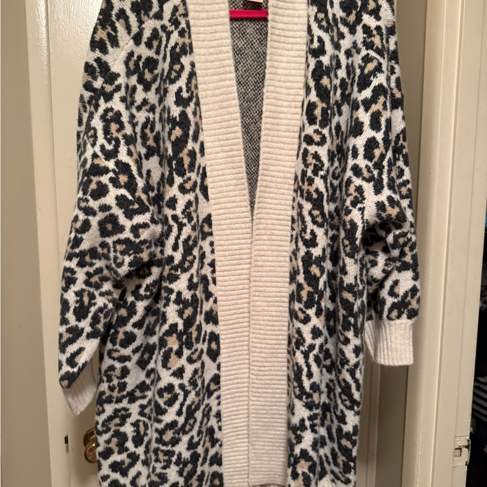 Leopard Print Open Front Cardigan Sweater